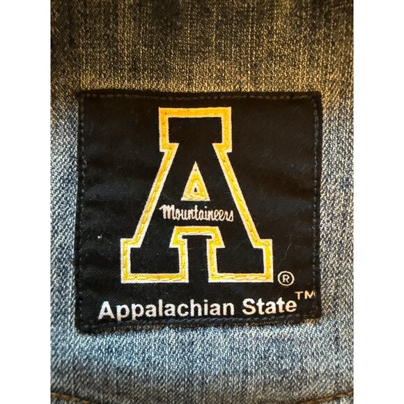 Custom App State Mountaineers Cropped Denim Jacket Vintage Style XS 🤍🖤💛 - Picture 8 of 9